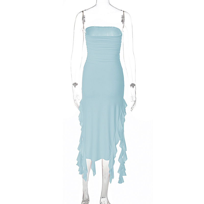 Wholesale Women's Sexy Lettuce Trim Solid Color Banquet Daily Bar Strapless Sleeveless Sheath Dress display picture 43