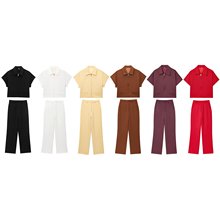 欧美风夏季新款 女装翻领短袖短款外套直筒裤8491053 8491054