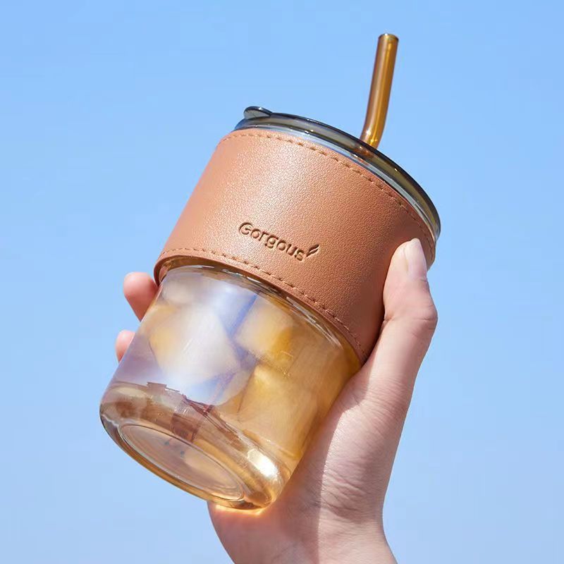 Bamboo Knot Glass Straw Cup Student Internet Red Water Cup High Beauty Coffee Cup Milk Beverage Cup Double Drink Cup 