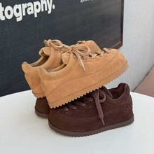 真皮休闲板鞋美拉德棕色大头面包丑萌内增高厚底松糕胖丁勃肯鞋女