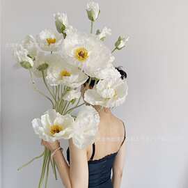 手感花油画假花大号冰岛虞美人餐桌干花束绢花装饰插花艺摆件批发