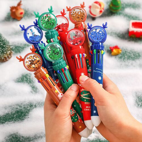 Christmas Cartoon Elk Ten-Color Pen Student Ten-in-One Color Multi-Color Pen Learning Office Account Ballpoint Pen 0.5