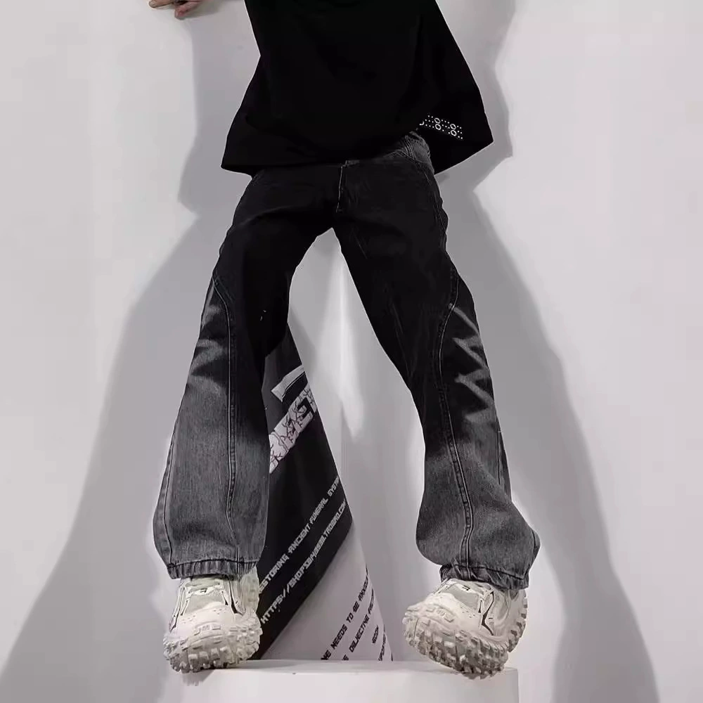 Любимые брюки, джинсы, oversize, свободный прямой крой, стиль высокого качества, американский стиль, градиент