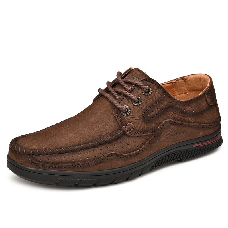 Zapatos de cuero para hombres 2025, nuevos zapatos de cuero transpirables de verano huecos de cuero para hombres, zapatos casuales de cuero de vaca de correa baja image 7