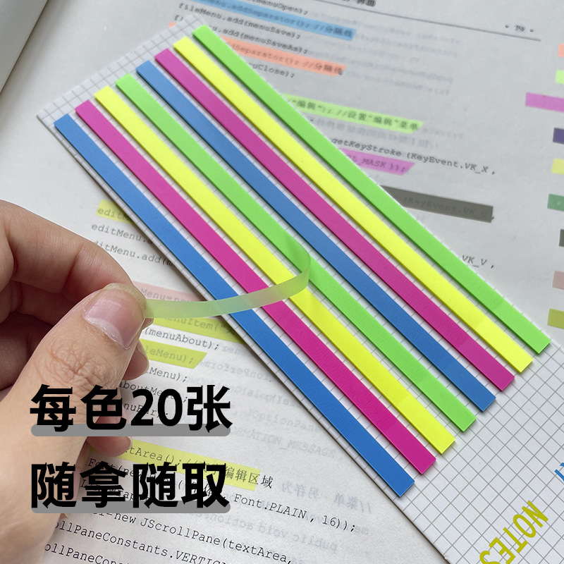 Colorido y estrecho índice de etiqueta de punta de estudiante etiqueta transparente etiqueta multicolor fluorescente