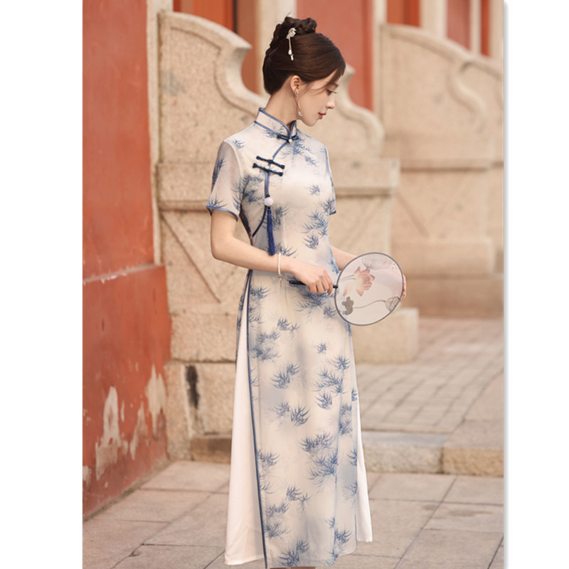 Floral Chinese dress for women girls qipao retro oriental cheongsam  Embroidery Ethnic Style Improvement Long Odai Qipao Skirt Youth Vietnam  Aodai ...
