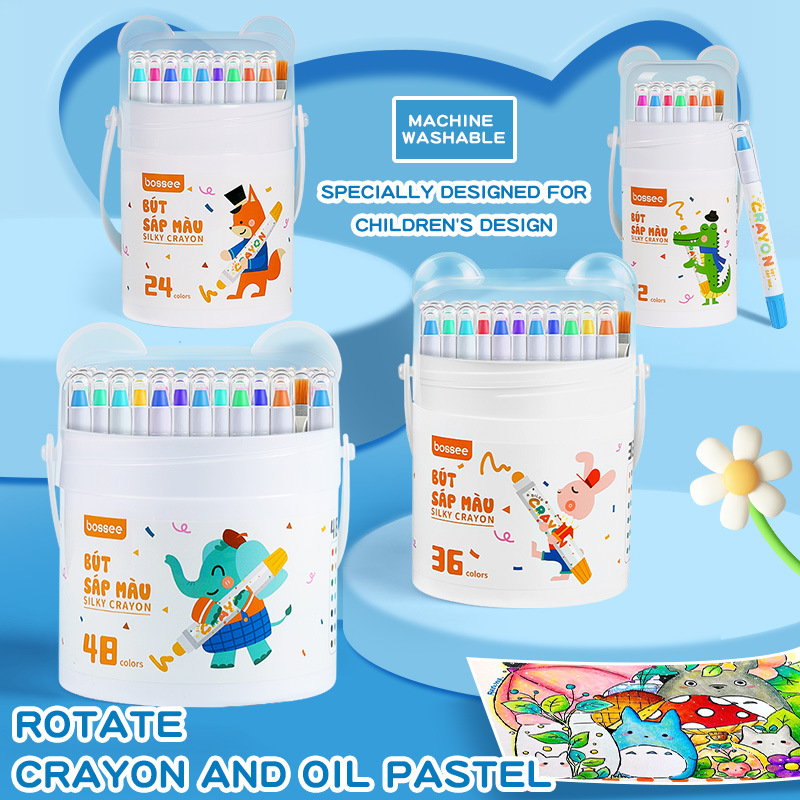 Bossee Vietnamese Version of Crayon Oil Pastels, Water-Soluble Rotating Painting Sticks for Art, Non-Staining, Safe, Professional Pens