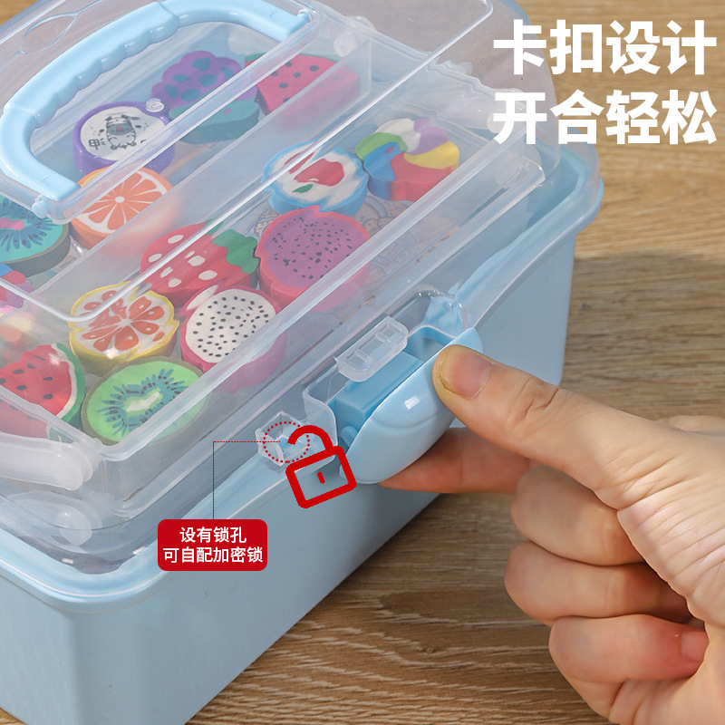 三層手提げ多機能収納ボックス折りたたみカードツールボックス美甲箱美術生雑物プラスチック収納ボックス|undefined