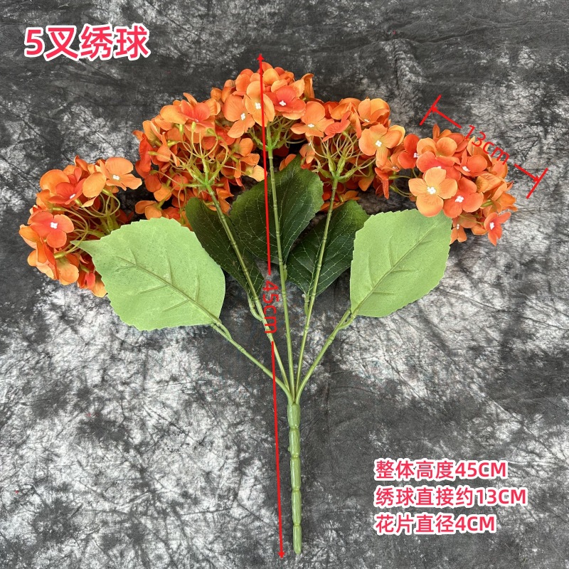 Mallorca artificial flor 5-cabeza hortensia hogar decoración de la boda de la flor de la pared arreglo paquete 5-tenedor hortensia grande tela de seda flor falsa