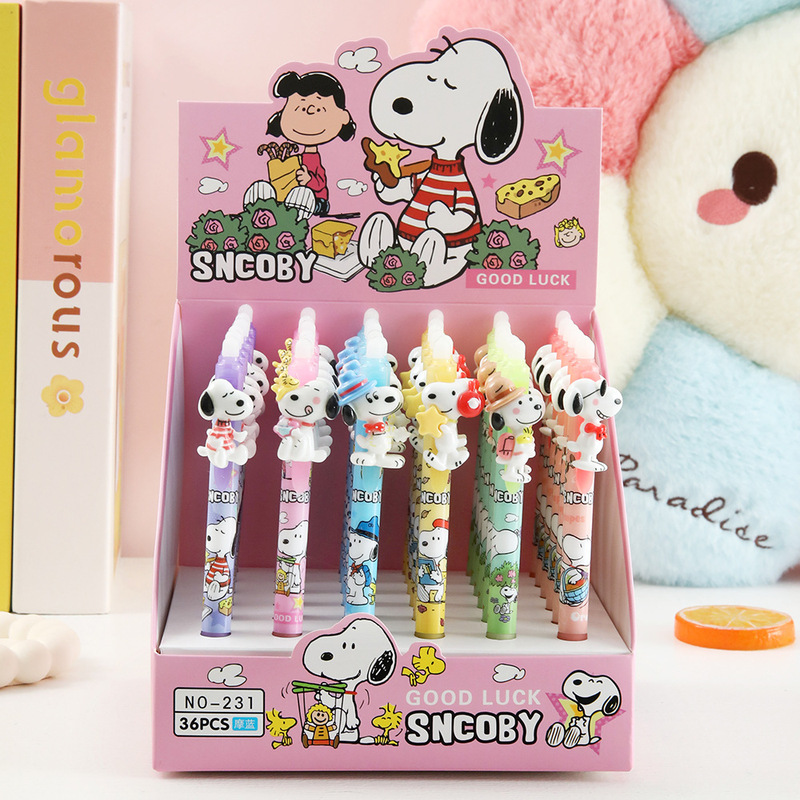 Cartoon Beagle Resin Gel Pen Erasable Blue High-Value Retractable Pen Snoopy Stationery Wholesale Student Gifts