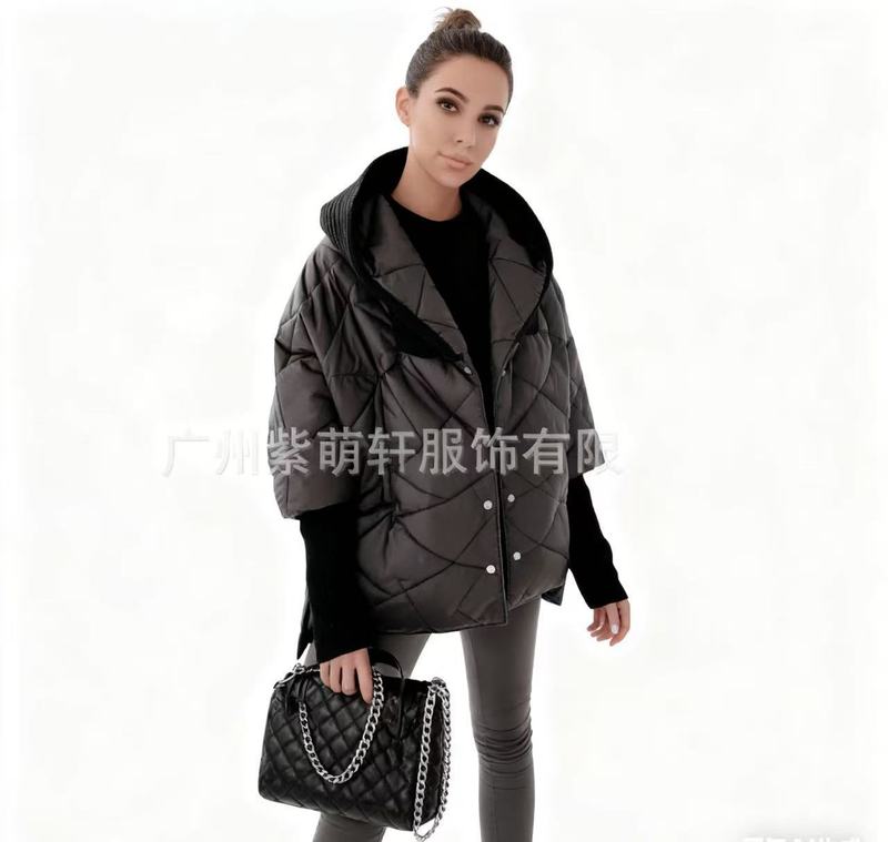 2025跨境欧美女装秋冬新款菱形格派克服休闲长袖棉服外套夹克批发|undefined