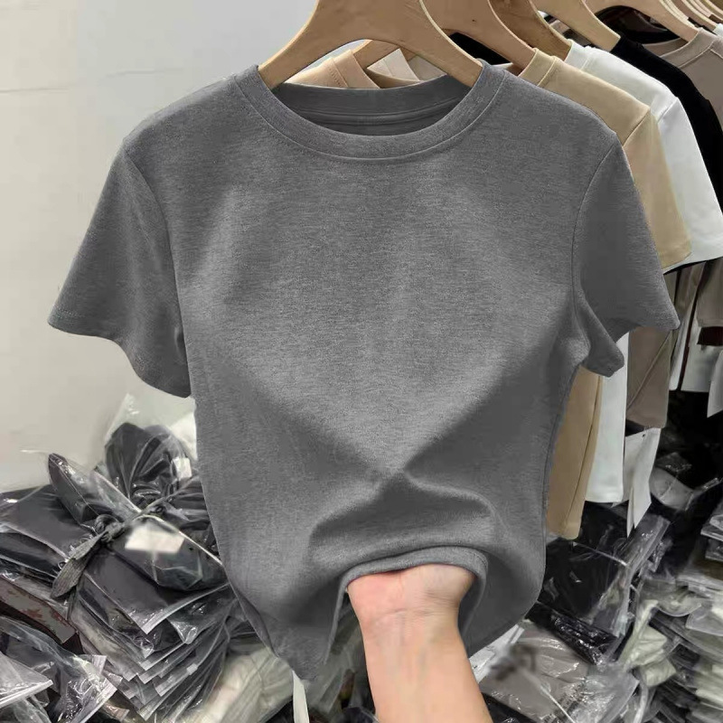 Shoulder T-shirt purple this year's popular women's clothing with 2025 summer new solid color round neck short sleeve slim fit Shoulder T-shirt purple this year's popular women's clothing with 2025 summer new solid color round neck short sleeve slim fit