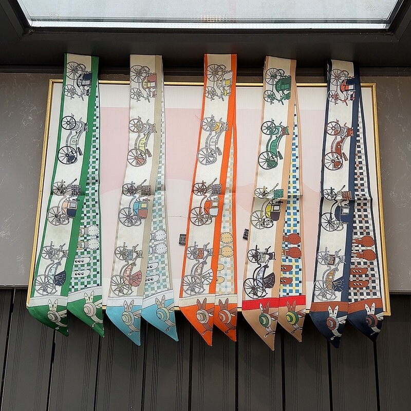 Horse Carriage Print Ribbon for Tying Bag Handles, Scarf for Wrapping Bags, Bag Strap, Women's Hairband with Fruit Print