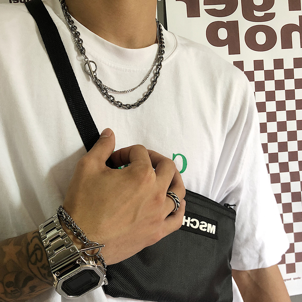 Hip Hop Double Layer Necklace For Men Vintage Titanium Chain_voghion.com