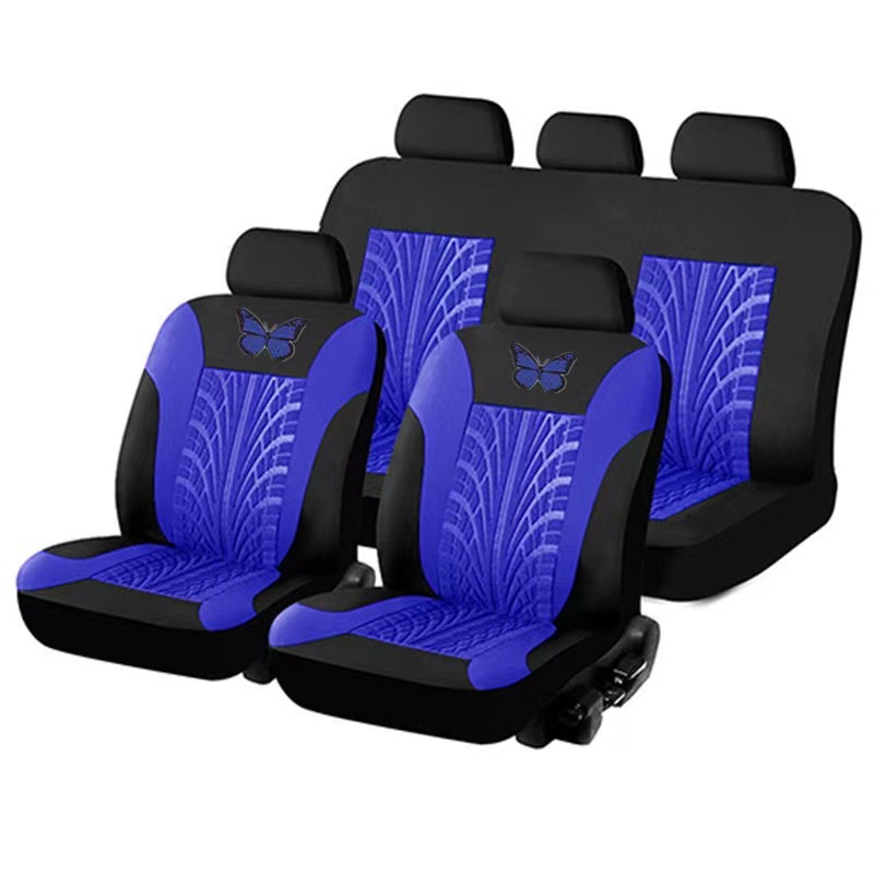 Cubierta de asiento de coche de comercio exterior transfronterizo mariposa logo tela sangría prensa cubierta de asiento universal de coche conjunto de 9 piezas