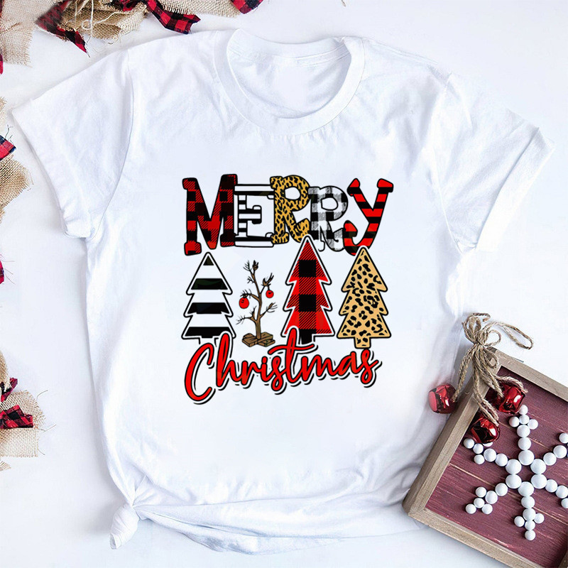 Merry Christmas Christmas Tree Santa Claus plus size Women's Fashion Vintage Women's White T-shirt Women's Clothing Merry Christmas Christmas Tree Santa Claus plus size Women's Fashion Vintage Women's White T-shirt Women's Clothing