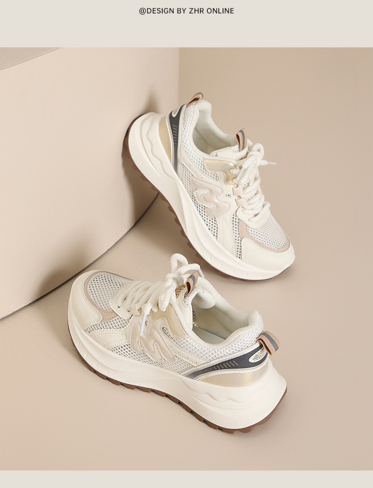 Giày sneaker nữ chunky đế dày tăng chiều cao 5cm, lưới thoáng khí, siêu nhẹ — IF11E màu be chi tiết 18