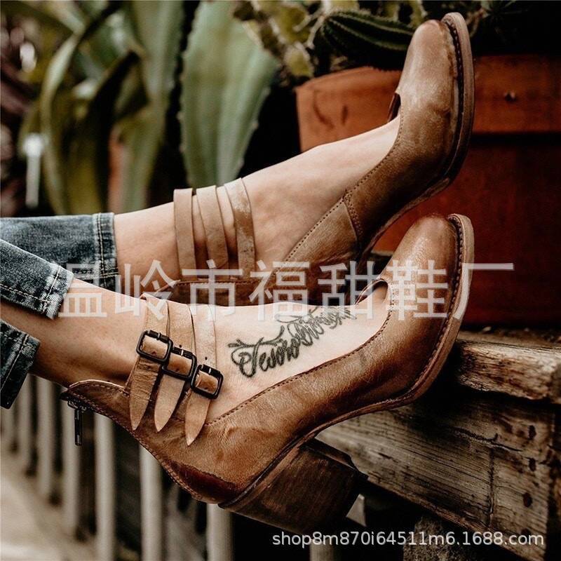 2025 Amazon shopee independent station Europe and the United States foreign trade retro 36-42 plus size thick heel zipper shoes 2025 Amazon shopee independent station Europe and the United States foreign trade retro 36-42 plus size thick heel zipper shoes