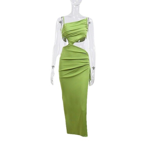 2025 European and American Cross-border High-waisted Solid Color Sleeveless Zipper Dress Fashionable Slim-fit Office Long Dress