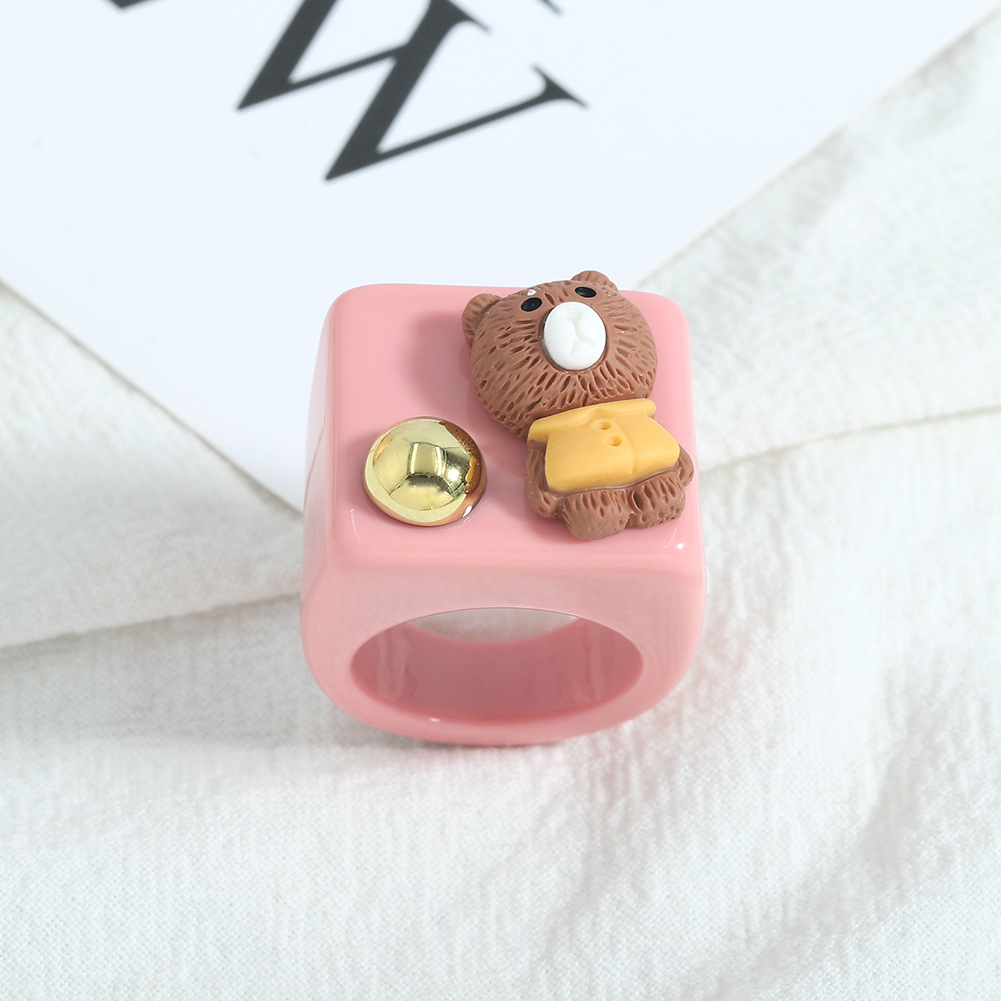 Wholesale Cartoon Bear Resin Candy Color Ring Nihaojewelry display picture 11