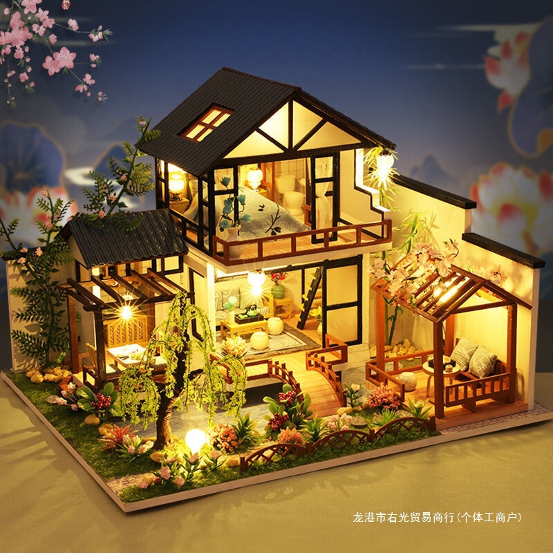DIY Cabin Chinese Style Courtyard Ancient Building Model Assembled Handmade Creative Birthday Toy Gift for Women