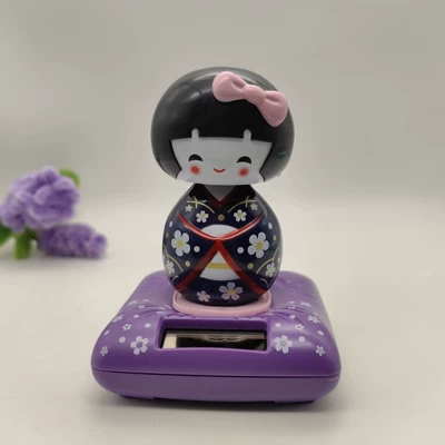 Solar Dancing Girl Doll: Car ornaments - 101011-standing-bow-dark-blue-shaking-head
