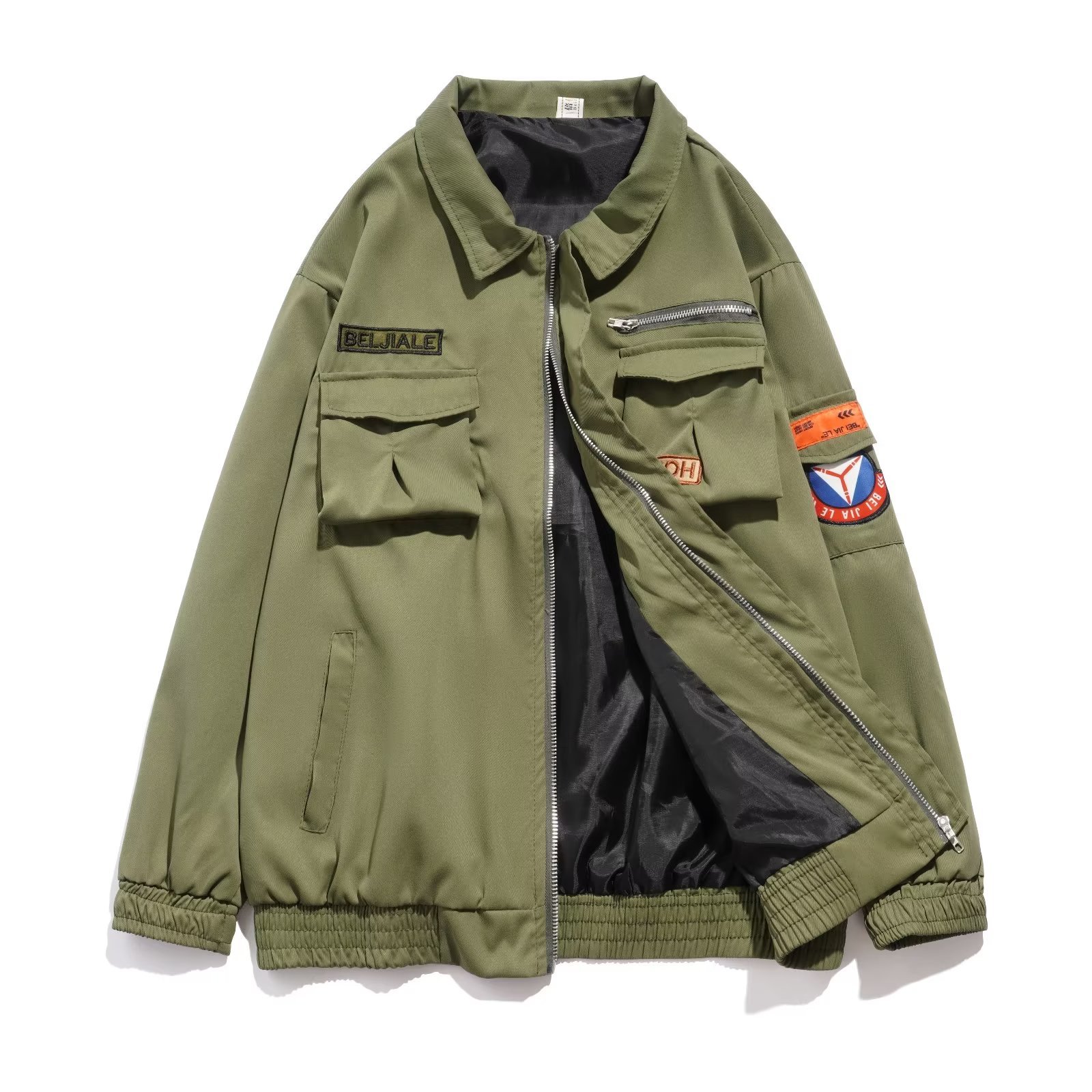 Chaqueta de trabajo de aviador retro americano, chaqueta de béisbol con etiqueta de marca de moda ins para hombre, chaqueta de solapa suelta de primavera y otoño