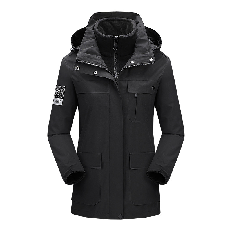 Chaqueta de lana para hombres y mujeres chaqueta desmontable tres en uno al aire libre otoño e invierno a prueba de viento impermeable forrado de lana engrosada traje de alpinismo