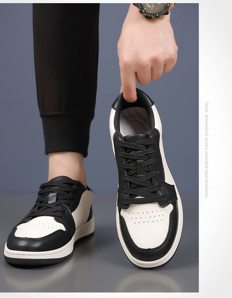 Giày sneaker nam da bò thoáng khí, đế bệt, dây buộc phía trước — 88055 Đen đỏ (da bò), 88055 đen và trắng (da bò) chi tiết 11