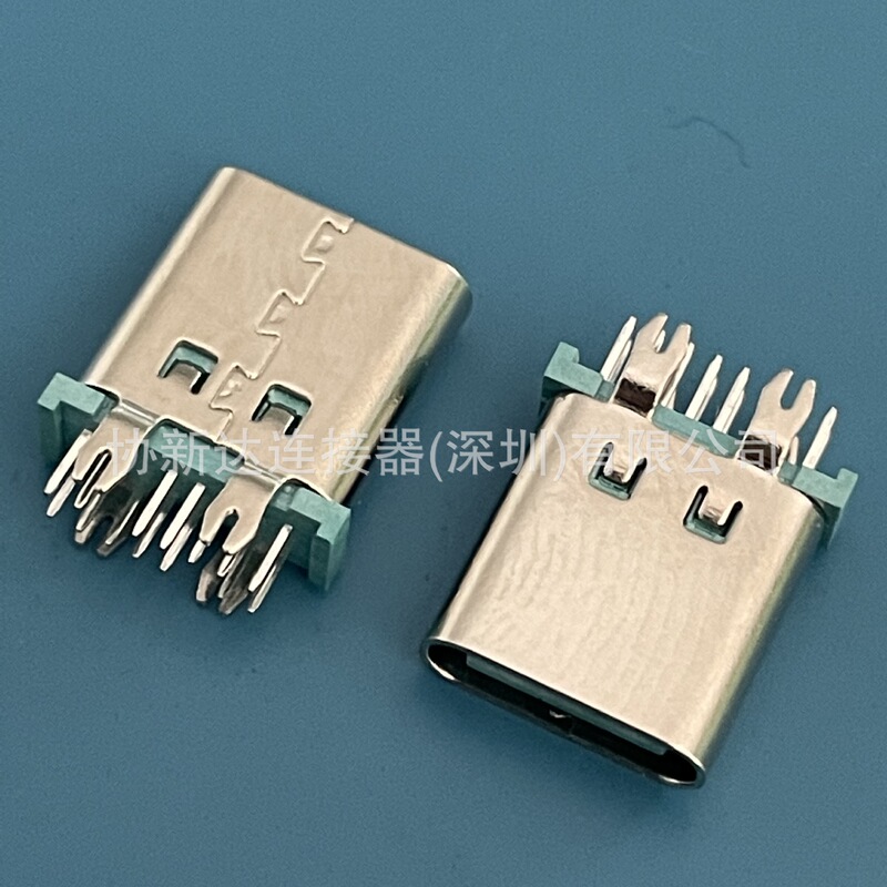 Green Glue Type-C 14P Vertical Female Socket H=10.0/10.5 Harpoon Leg 180 Degree Plug-In USB Socket Green Glue Type-C 14P Vertical Female Socket H=10.0/10.5 Harpoon Leg 180 Degree Plug-In USB Socket