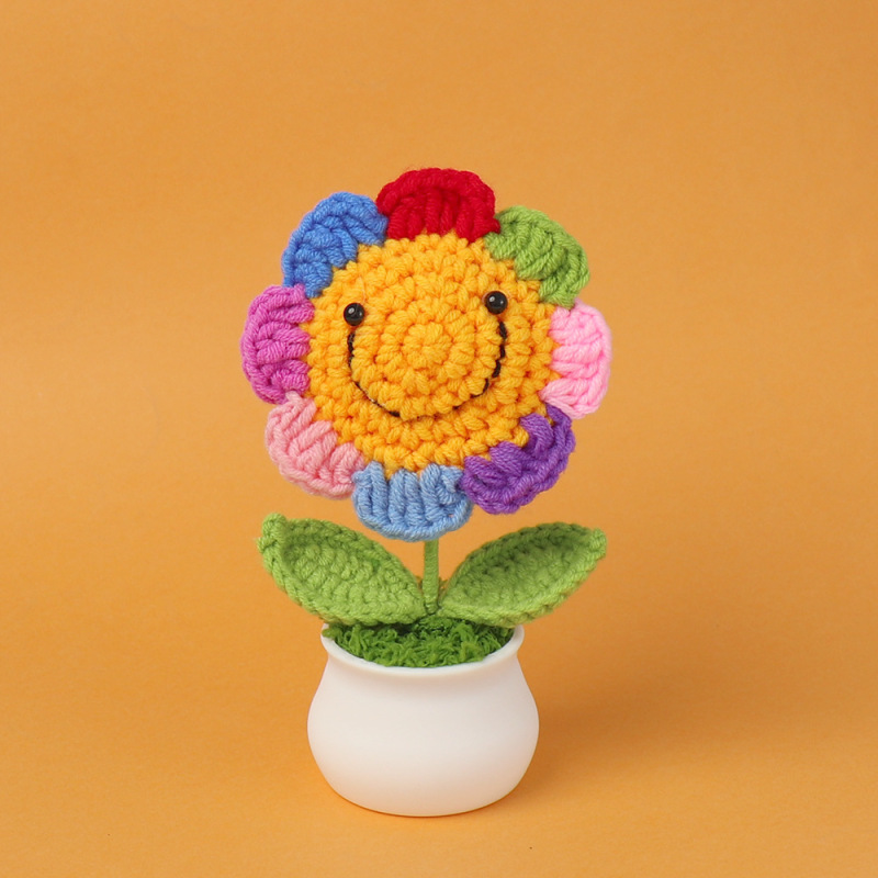 完成品クロスボーダーニットウールひまわり鉢植え造花研究デスクトップ装飾品卒業子供の日の小さなギフト|undefined