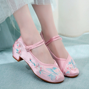 Girls' Hanfu Shoes Children's Embroidered Spring Mamian Skirt Ancient Ethnic Chinese Style New Chinese Embroidered Traditional Cloth Shoes