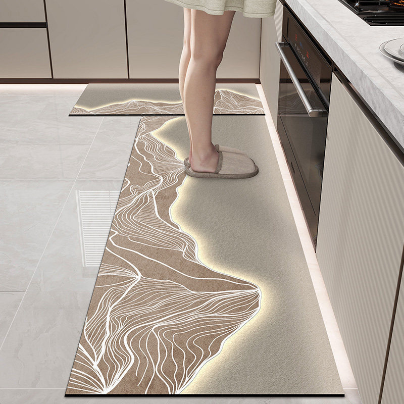 Kitchen Floor Mat Diatomaceous Earth Absorbent Mat Non-Slip Oil-Absorbing Dirt-Resistant Foot Mat Absorbent Household Washable Wipeable Carpet