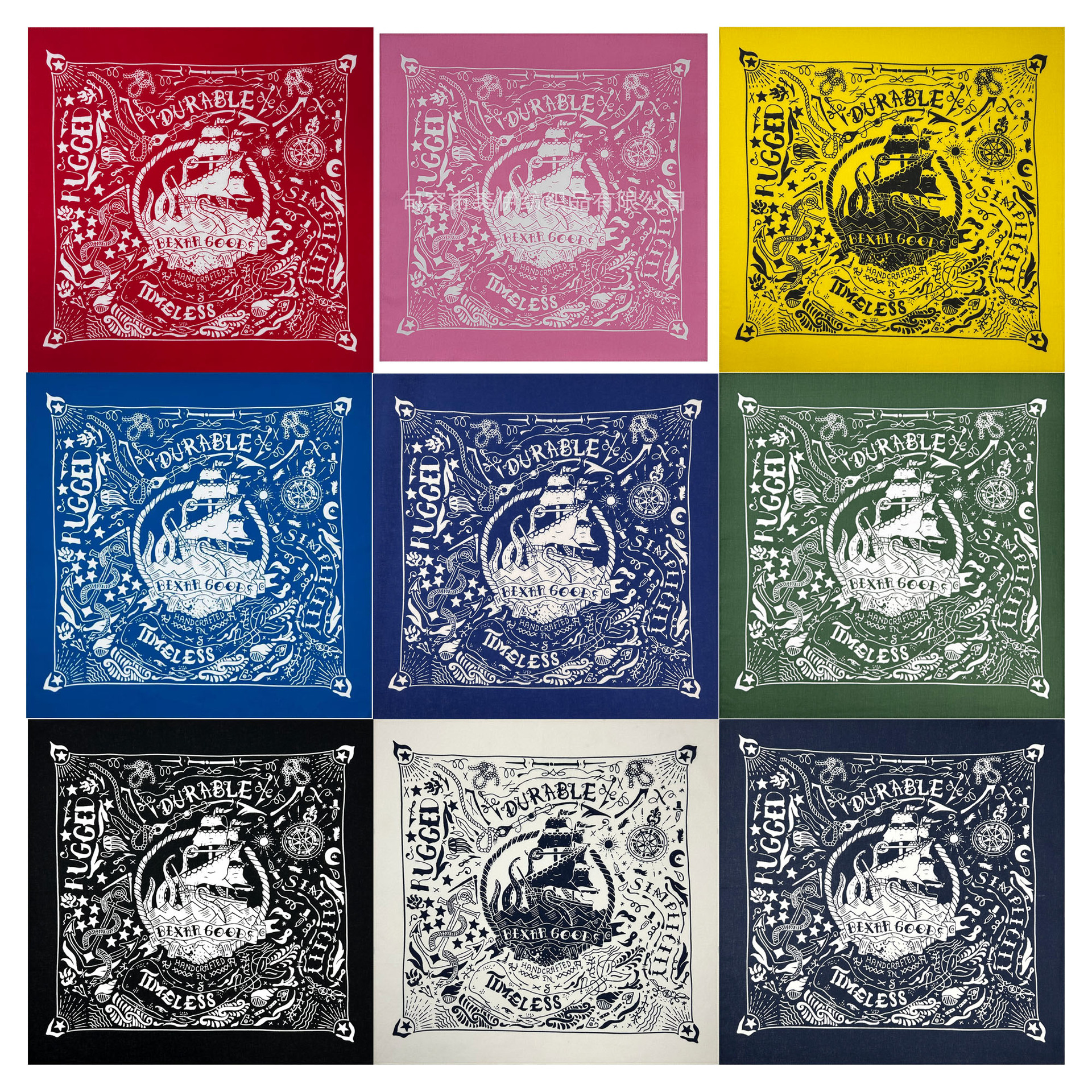 Cotton 54cm Printed Square Scarf Deep Sea Voyage Log Halloween Decorative Headscarf Square Scarf Hip-Hop Bandanna