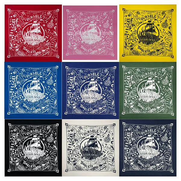 Cotton 54cm Printed Square Scarf Deep Sea Voyage Log Halloween Decorative Headscarf Square Scarf Hip-Hop Bandanna