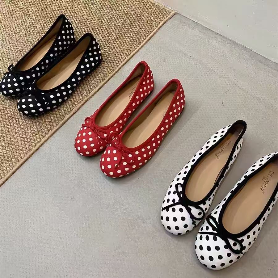 Low retro ballet shoes low-cut with bow flat