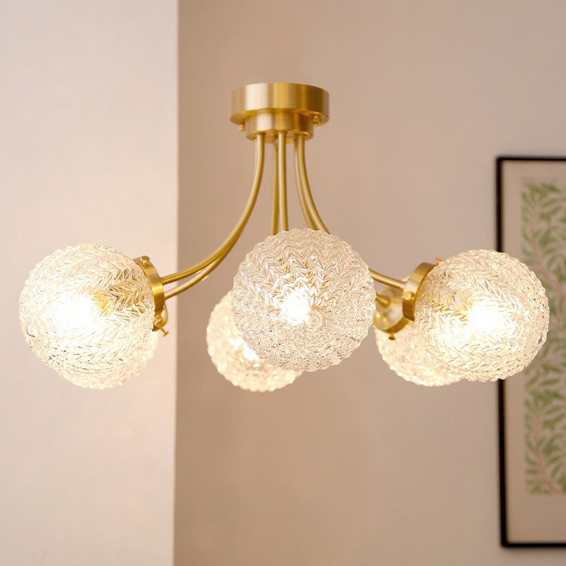 French Accessible Luxury Bedroom Chandelier Simple Modern American Spherical Glass Restaurant Master Bedroom All Copper Living Room Ceiling Lamp