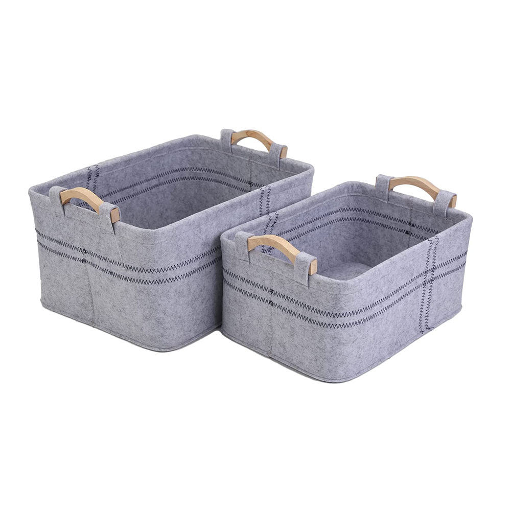 新款大容量毛毡木把手收纳套装毛毡