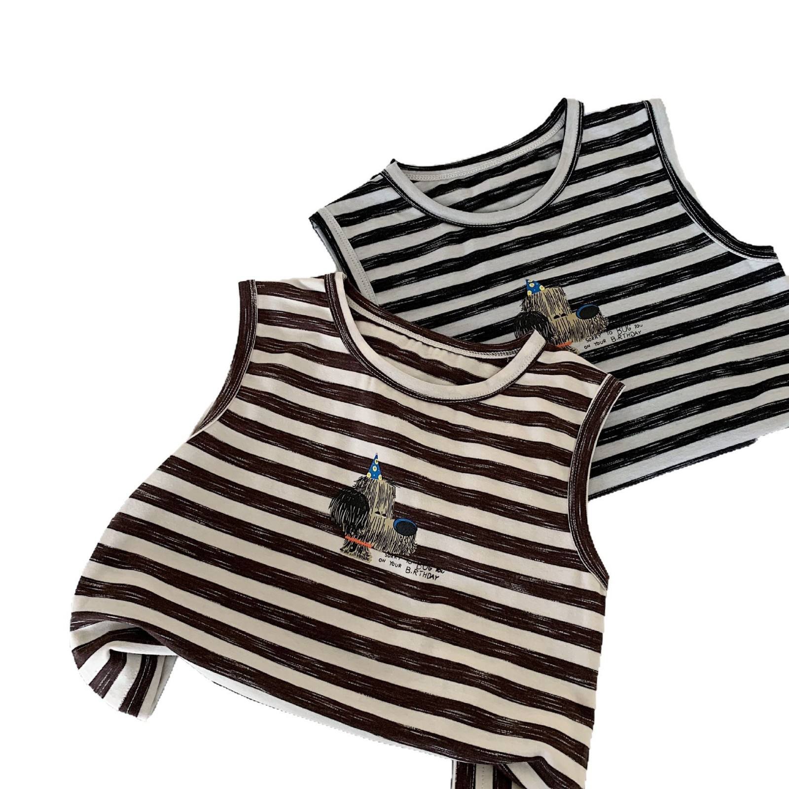 Mai Bao chaleco sin mangas para niños 2025 verano nuevo bebé a rayas camiseta de mangas cortas para niños una moda de ropa infantil