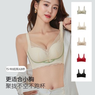 Lace Medium Thick Small Chest Push-up Big Underwear Women's Non-steel Rings Parm Anti-sagging Skin-friendly Sliding Cup Bra