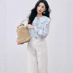 商场同款2025秋款时尚百搭休闲宽松显瘦荷叶边V领衬衫女3G7321361
