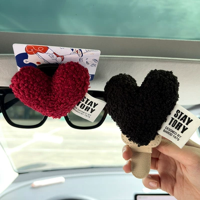 Plush Love Car Glasses Clip Women's Car Interior Ink Glasses Clip Sunglasses Storage Sun Visor Glasses Placing Rack