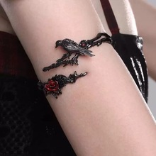 荆棘系列乌鸦手镯臂环戒指可调节甜酷暗黑辣妹乌鸦红色玫瑰花首饰
