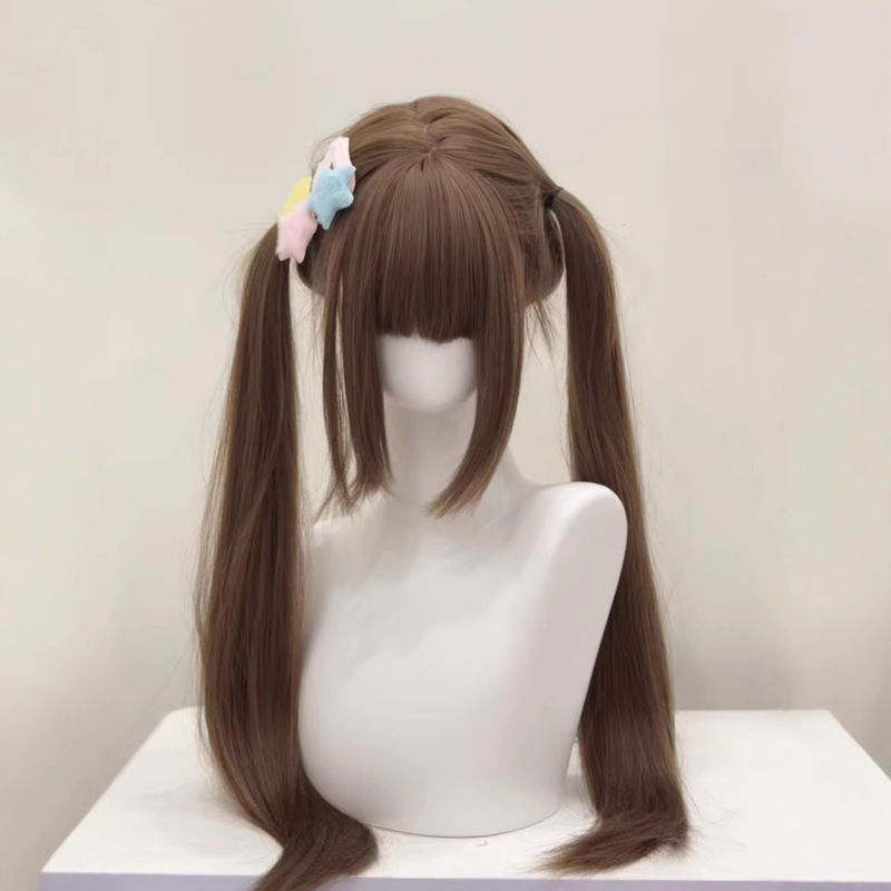 Cheng Ming Wig Internet Celebrity Lolita Wig Natural Bangs with Sideburns Honey Tea Color 85cm Straight Hair