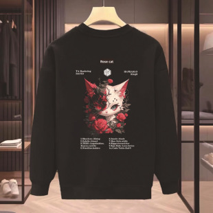 Heavy Weight Design American Trendyy Casual Sweatshirt Men's Autumn and Winter Round Neck Loose Versatile Long-Sleeved Top Couple Style