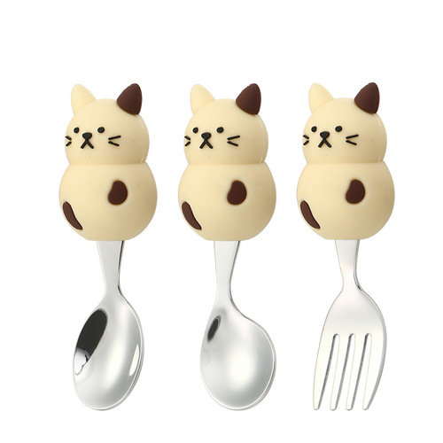 304 stainless steel spoon and fork cartoon cute baby learning to eat yogurt spoon baby going out portable children's tableware