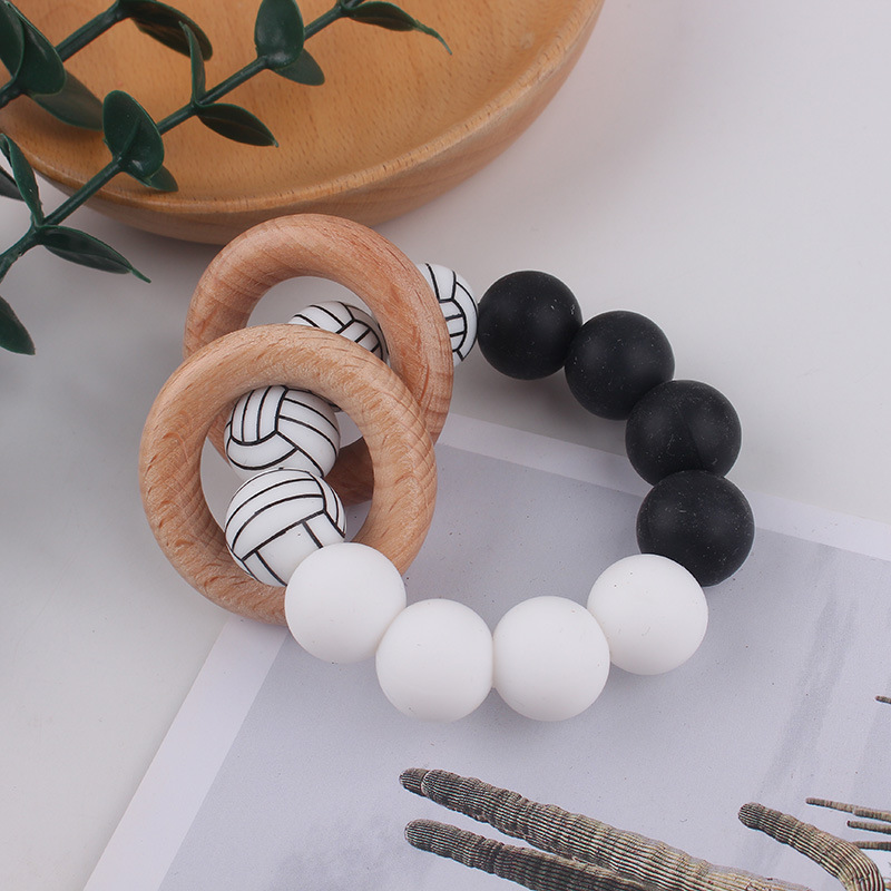 Comercio electrónico transfronterizo pulsera de mordedor para bebés recién nacidos, protección del medio ambiente natural, anillo de madera de haya, juguete de mordedor