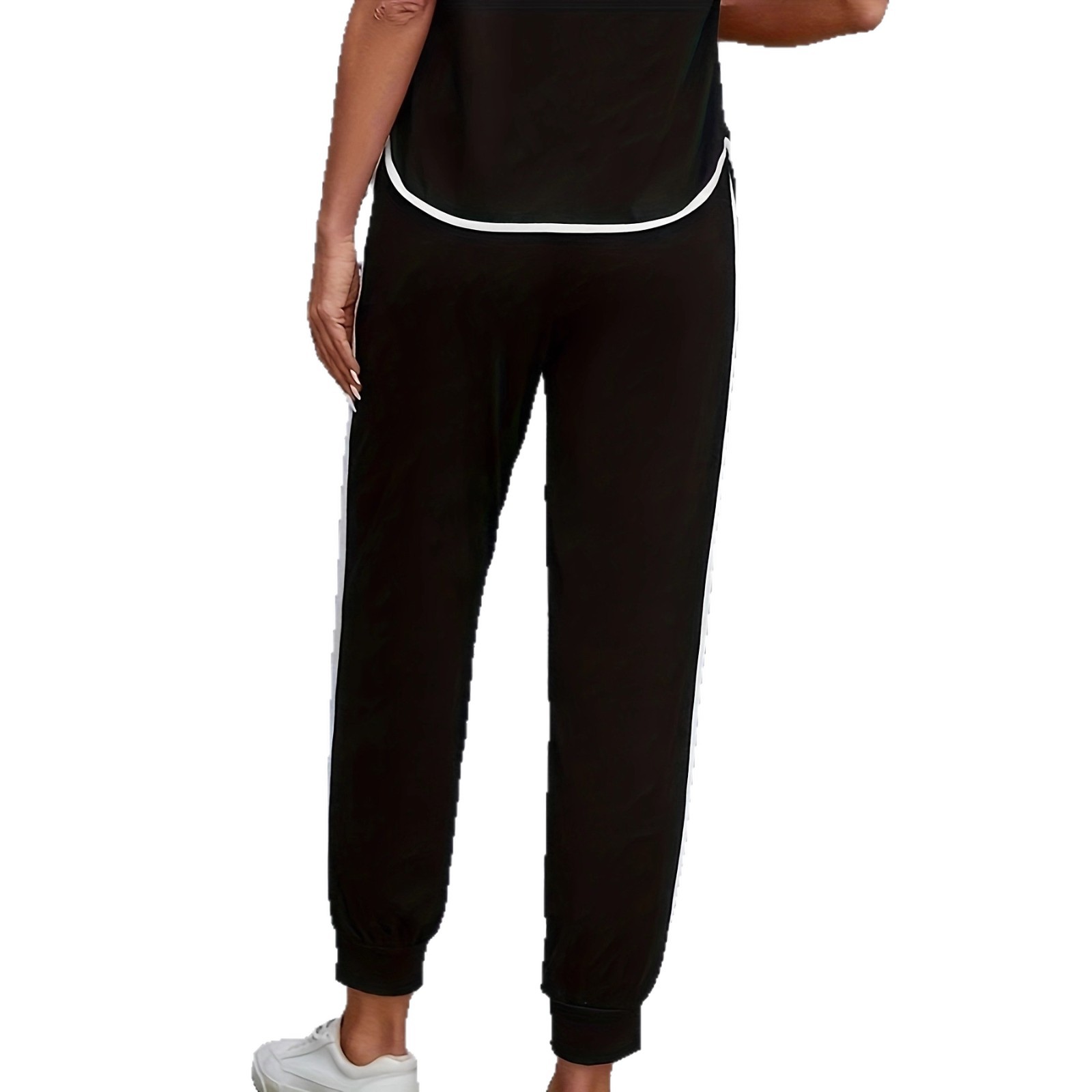 Damen-Freizeitanzug mit Farbblock-Besatz im amerikanischen Stil, Frühling, Sommer, Herbst, Neu, Schlicht, Locker geschnitten, Kurzarm-Set_voghion.com