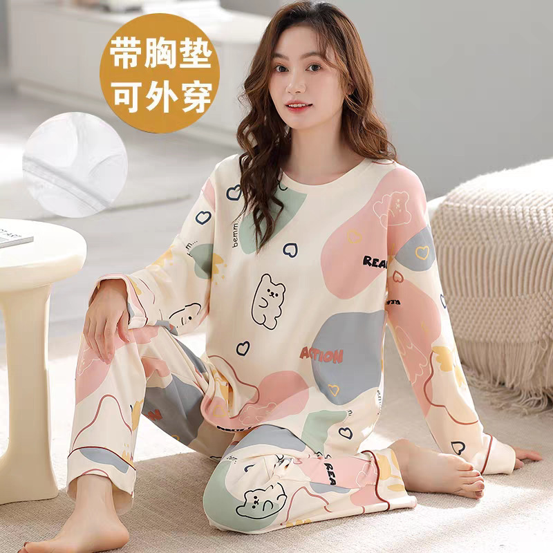 Wholesale Spot Pajamas for Women Long-Sleeved Spring & Fall 2025 New Women's Cute Large Size Can Be Worn Outside Home Clothes Set
