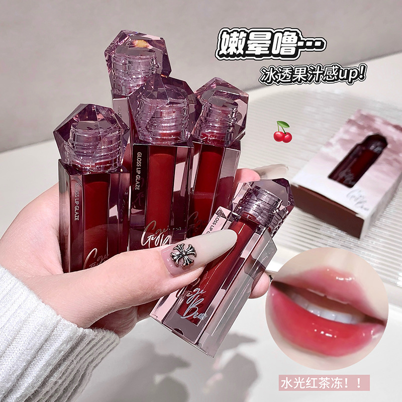 Gege bear cristal de diamante de agua esmalte labial brillante color duradero sin decoloración sin taza pura invierno otoño lápiz labial cosméticos